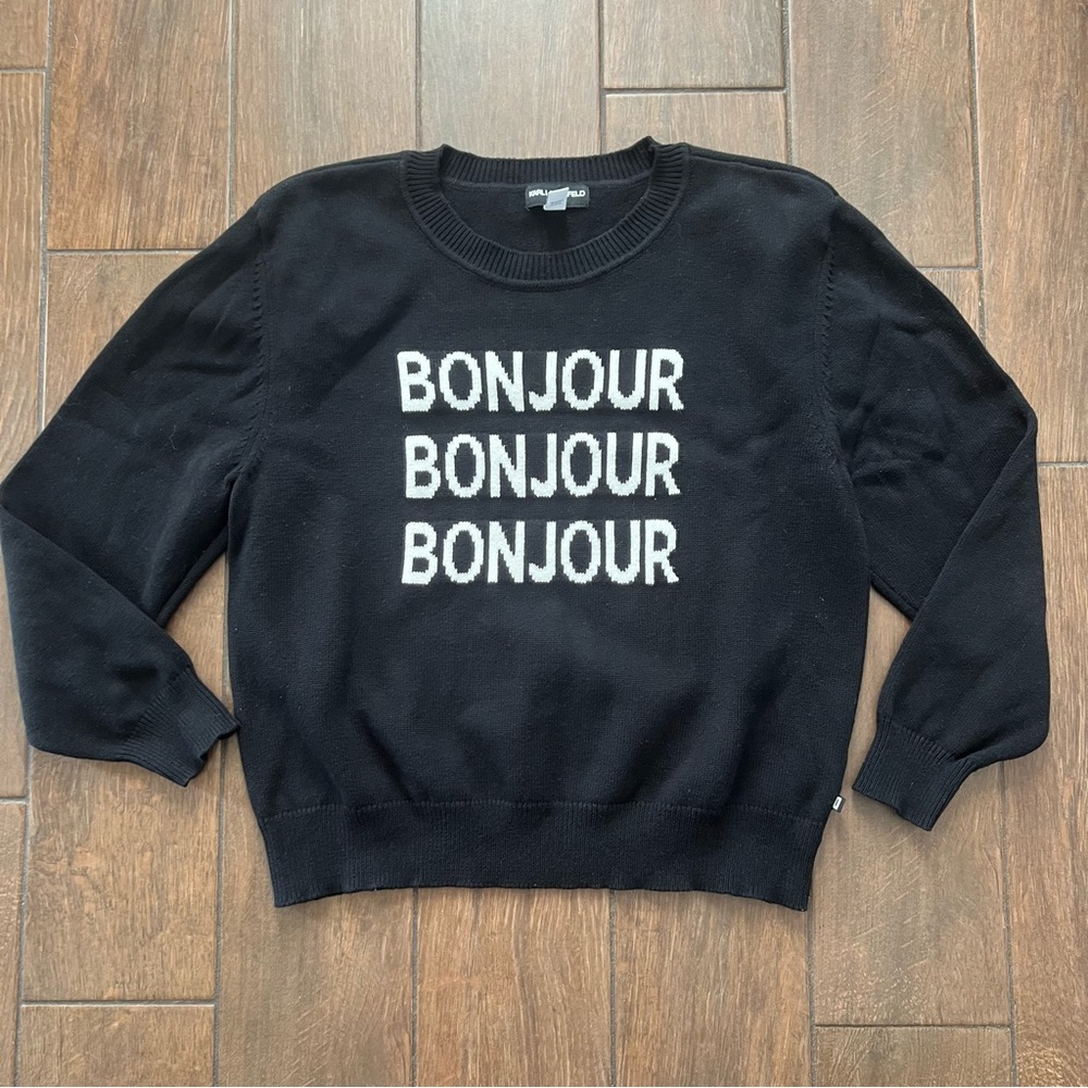 Karl Lagerfeld Black Bonjour Knit Sweater size XL